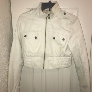 trendy white crop faux leather jacket LARGE